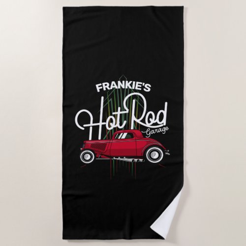 Hot Rod Garage CUSTOM NAME Deluxe Pinstripes Car Beach Towel