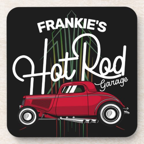 Hot Rod Garage CUSTOM NAME Deluxe Pinstripes Car Beverage Coaster