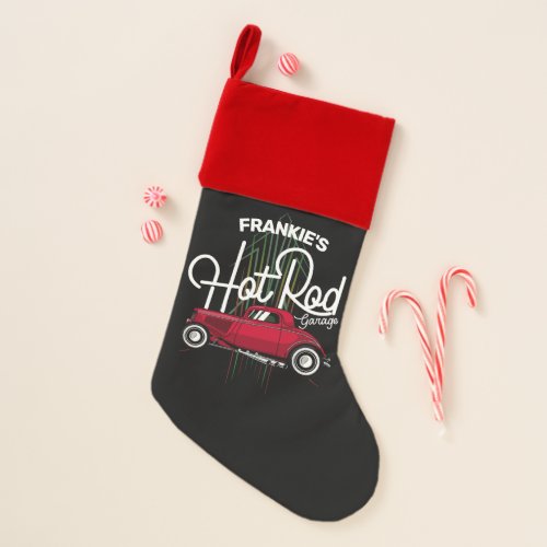 Hot Rod Garage CUSTOM NAME Deluxe Pinstripes Car Christmas Stocking