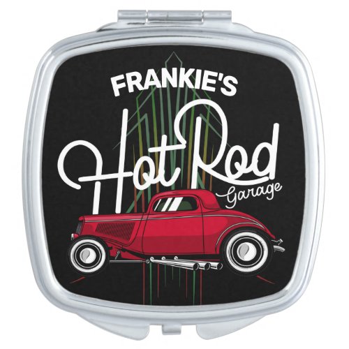 Hot Rod Garage CUSTOM NAME Deluxe Pinstripes Car Compact Mirror