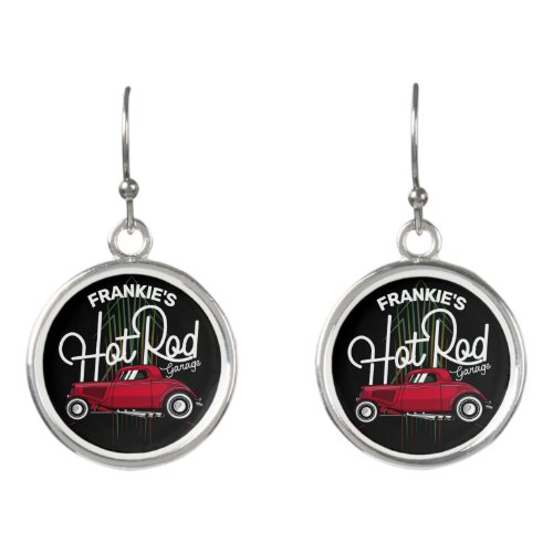 Hot Rod Garage CUSTOM NAME Deluxe Pinstripes Car Earrings