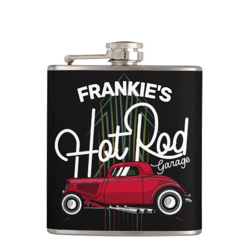 Hot Rod Garage CUSTOM NAME Deluxe Pinstripes Car Flask