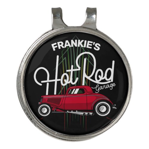 Hot Rod Garage CUSTOM NAME Deluxe Pinstripes Car Golf Hat Clip