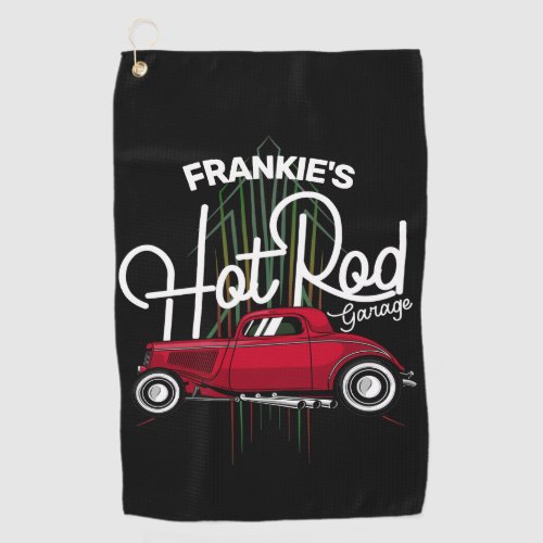 Hot Rod Garage CUSTOM NAME Deluxe Pinstripes Car Golf Towel