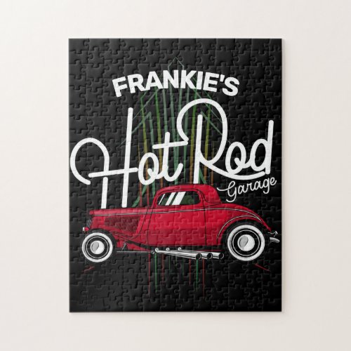 Hot Rod Garage CUSTOM NAME Deluxe Pinstripes Car Jigsaw Puzzle