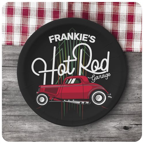 Hot Rod Garage CUSTOM NAME Deluxe Pinstripes Car Paper Plates