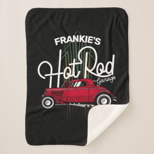 Hot Rod Garage CUSTOM NAME Deluxe Pinstripes Car Sherpa Blanket