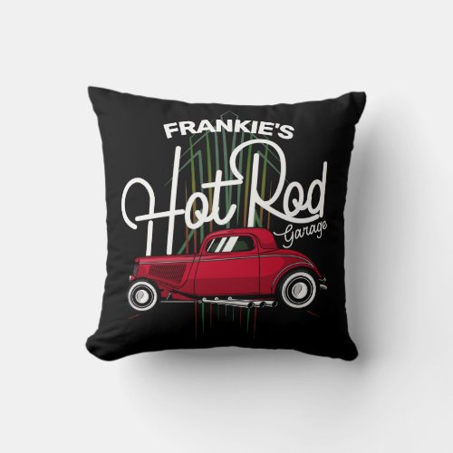 Hot Rod Garage CUSTOM NAME Deluxe Pinstripes Car Throw Pillow
