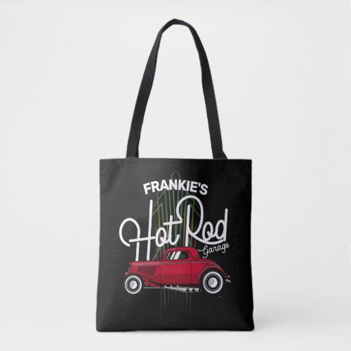 Hot Rod Garage CUSTOM NAME Deluxe Pinstripes Car Tote Bag