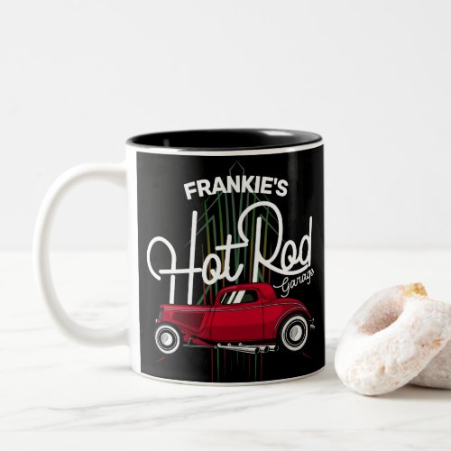 Hot Rod Garage CUSTOM NAME Deluxe Pinstripes Car Two_Tone Coffee Mug