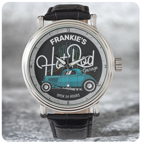Hot Rod Garage CUSTOM NAME Deluxe Pinstripes Car Watch