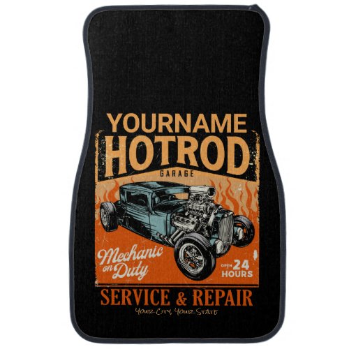 Hot Rod Garage Personalized NAME Mechanic Shop  Car Floor Mat