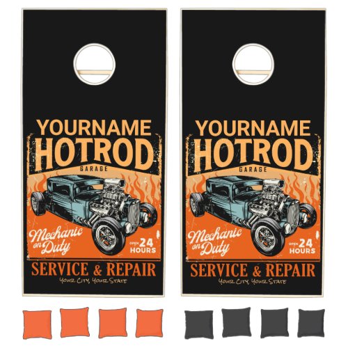 Hot Rod Garage Personalized NAME Mechanic Shop Cornhole Set