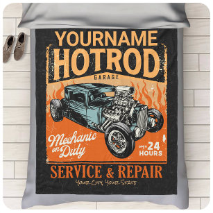 Hot Rod Garage Personalized NAME Mechanic Shop Fleece Blanket