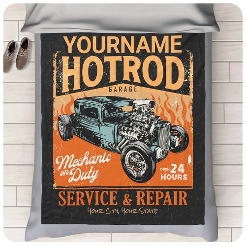 Hot Rod Garage Personalized NAME Mechanic Shop Fleece Blanket