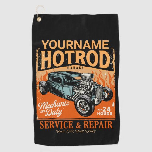 Hot Rod Garage Personalized NAME Mechanic Shop  Golf Towel