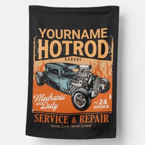 Hot Rod Garage Personalized NAME Mechanic Shop  House Flag