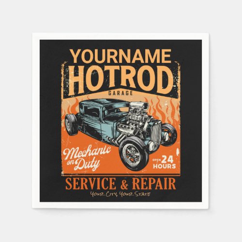 Hot Rod Garage Personalized NAME Mechanic Shop  Napkins