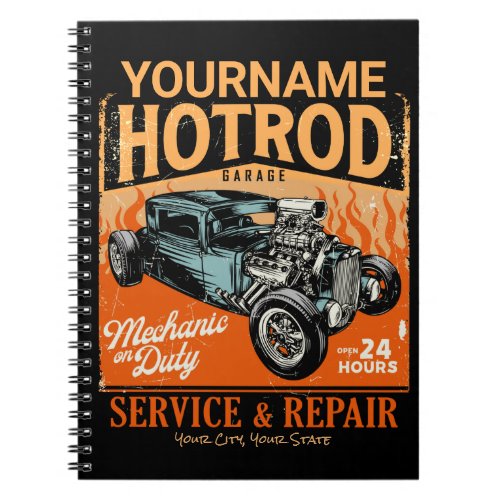 Hot Rod Garage Personalized NAME Mechanic Shop  Notebook