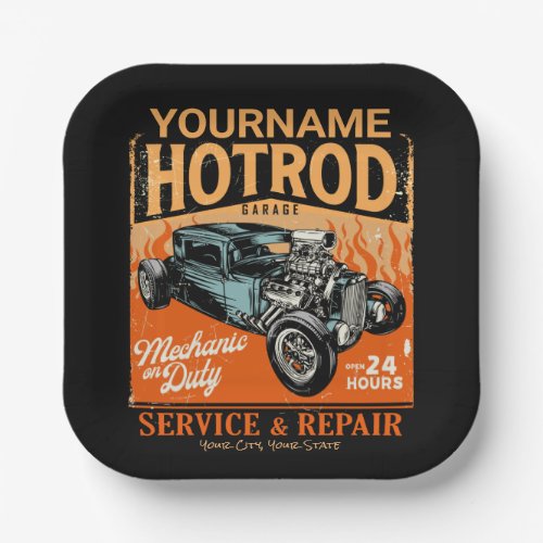 Hot Rod Garage Personalized NAME Mechanic Shop  Paper Plates