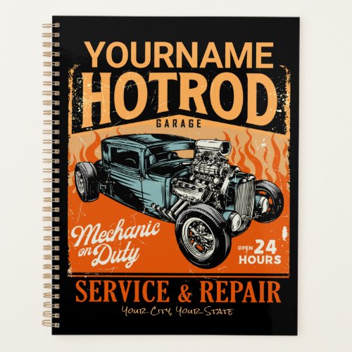 Hot Rod Garage Personalized NAME Mechanic Shop  Planner