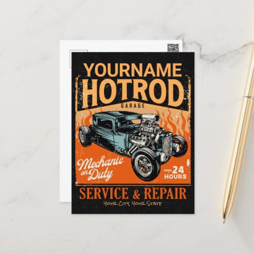 Hot Rod Garage Personalized NAME Mechanic Shop  Postcard