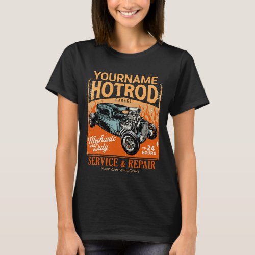 Hot Rod Garage Personalized NAME Mechanic Shop  T_Shirt