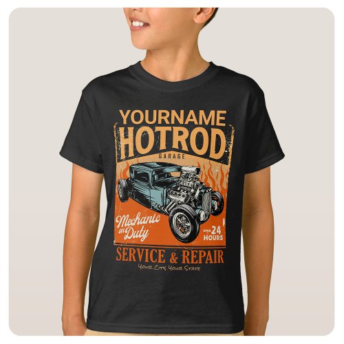 Hot Rod Garage Personalized NAME Mechanic Shop T_Shirt