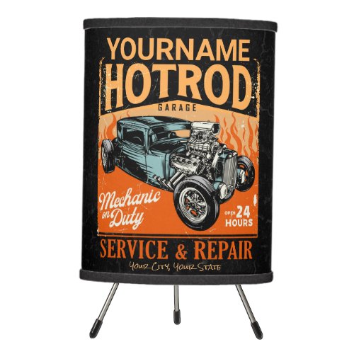 Hot Rod Garage Personalized NAME Mechanic Shop Tripod Lamp