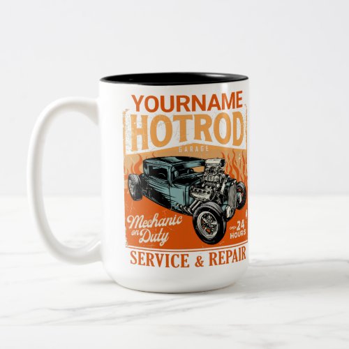 Hot Rod Garage Personalized NAME Mechanic Shop  Two_Tone Coffee Mug