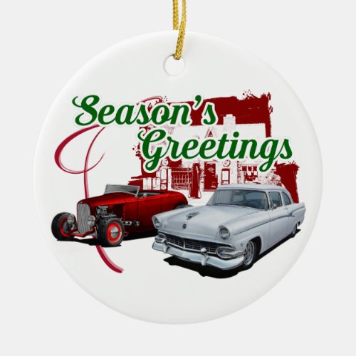 Hot Rod Greetings Ceramic Ornament