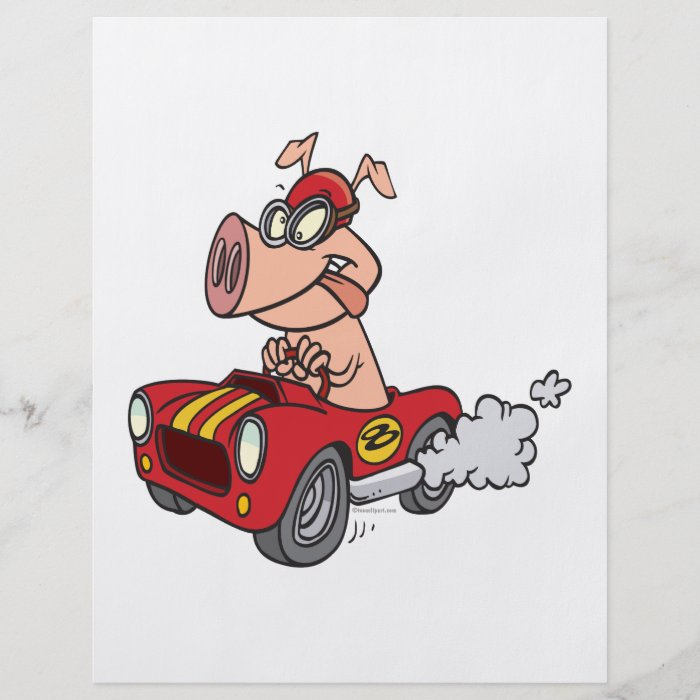 hot rod hog pig racing in car cartoon custom flyer