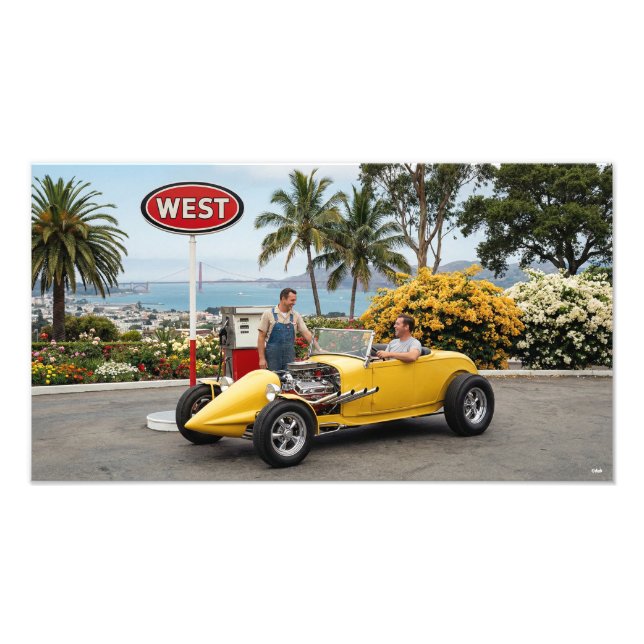 Hot rod in a gas station   photo print (Front)