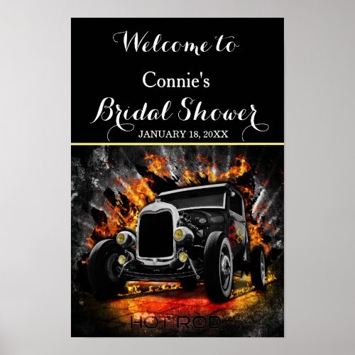 Hot Rod party fire Bridal Shower Sign Poster