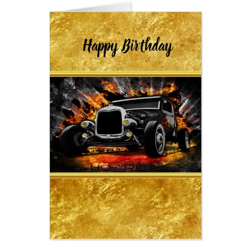 Hot Rod party fire burning old car roadster Card