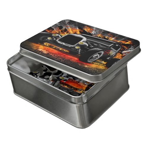 Hot Rod party fire burning old car roadster Jigsaw Puzzle