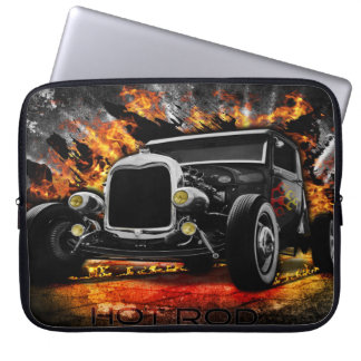 Hot Rod party fire burning old car roadster Laptop Sleeve