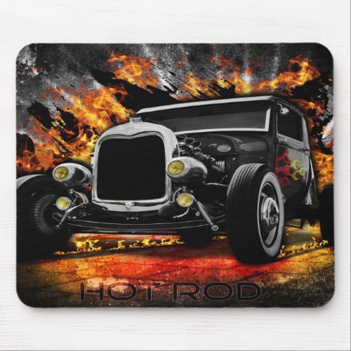 Hot Rod party fire burning old car roadster Mouse Pad