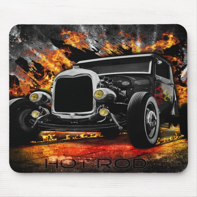 Hot Rod party fire burning old car roadster Mouse Pad (Front)