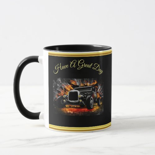 Hot Rod party fire burning old car roadster Mug