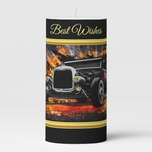 Hot Rod party fire burning old car roadster Pillar Candle