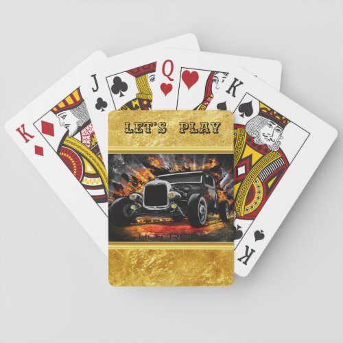 Hot Rod party fire burning old car roadster Poker Cards