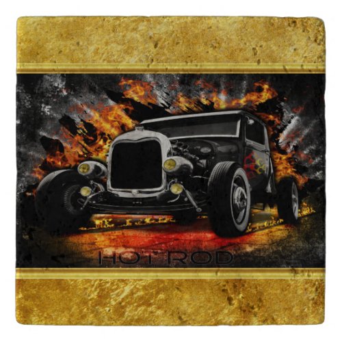 Hot Rod party fire burning old car roadster Trivet