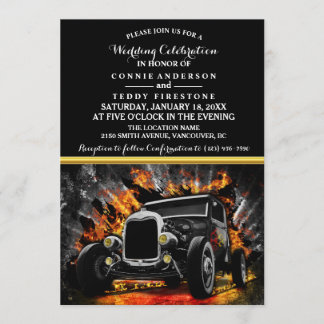 Hot Rod party fire wedding invitation