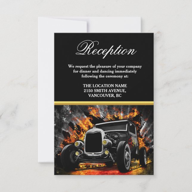 Hot Rod party fire Wedding Reception Accommodation Invitation (Front)