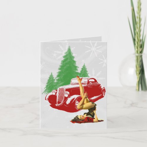 Hot Rod  Pin Up Christmas Holiday Card