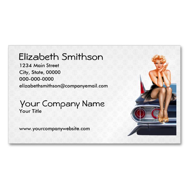 Hot Rod Pinup Girl Magnetic Business Card (Front)