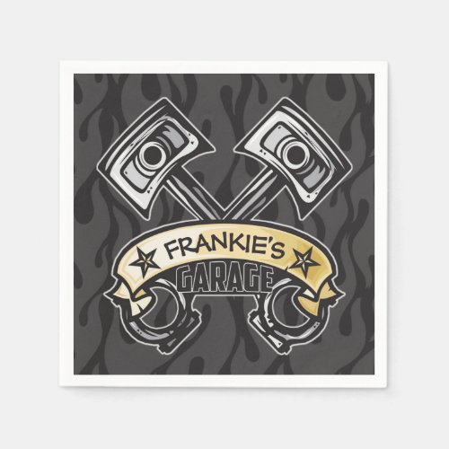 Hot Rod Pistons Ghost Flames Custom NAME Garage Napkins