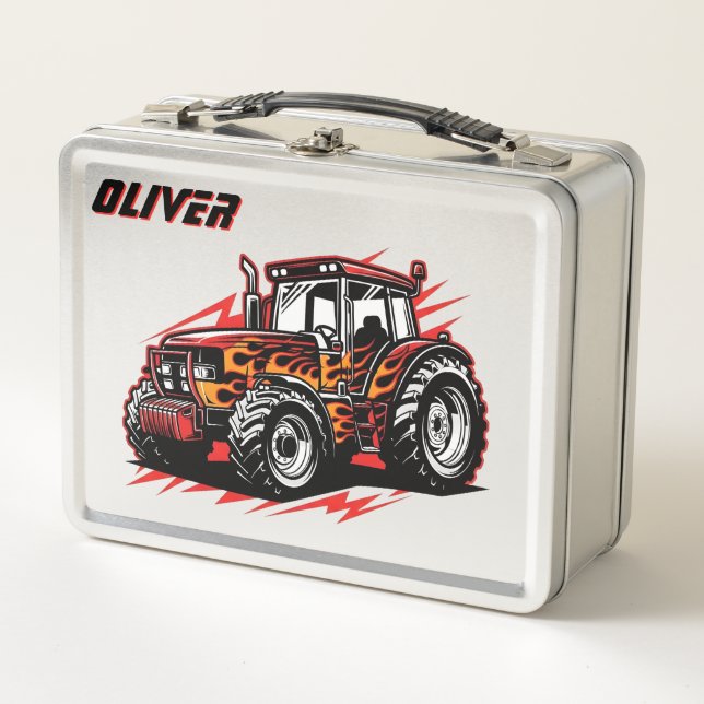 Hot Rod Racing Tractor Metal Lunch Box (Front)