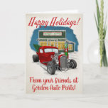 Hot Rod, Red Truck, Retro Christmas Card